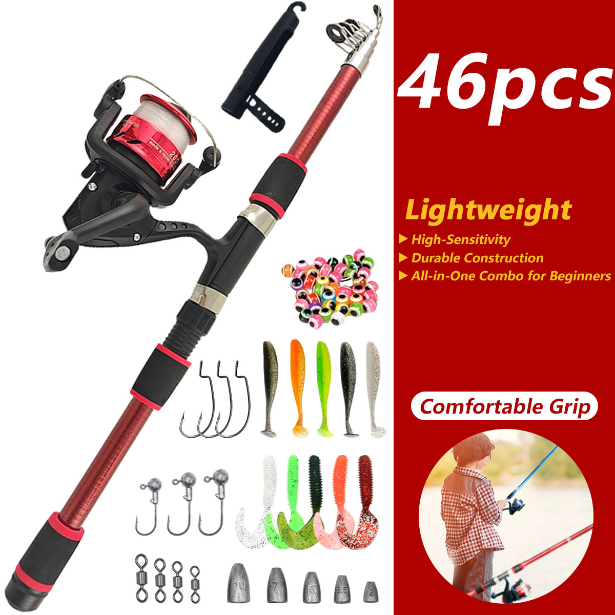 Freshwater Line - 46Pcs Set Pancing Teleskopik, Perlengkapan Pancing
