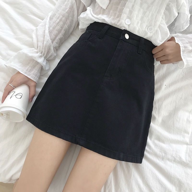 Rok Denim A-Line Warna Solid D - Fly Line ulasan dan harga